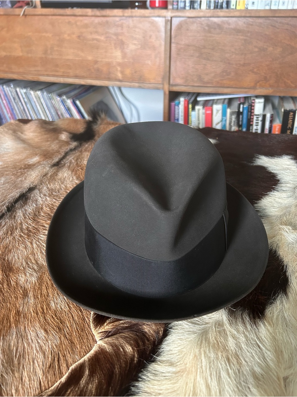 Men's Charcoal/Black Mid-Century Resistol Fedora with Black Hatband